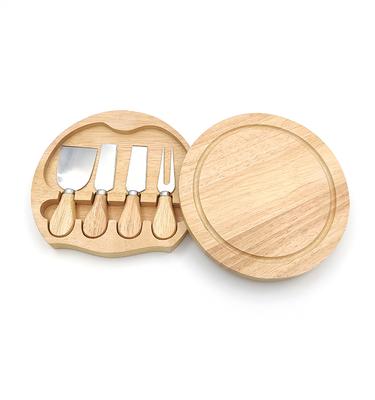 Hot New Design Wooden Kitchen Accessories Set Utensil Wood Round Cheese Board Set with Knives