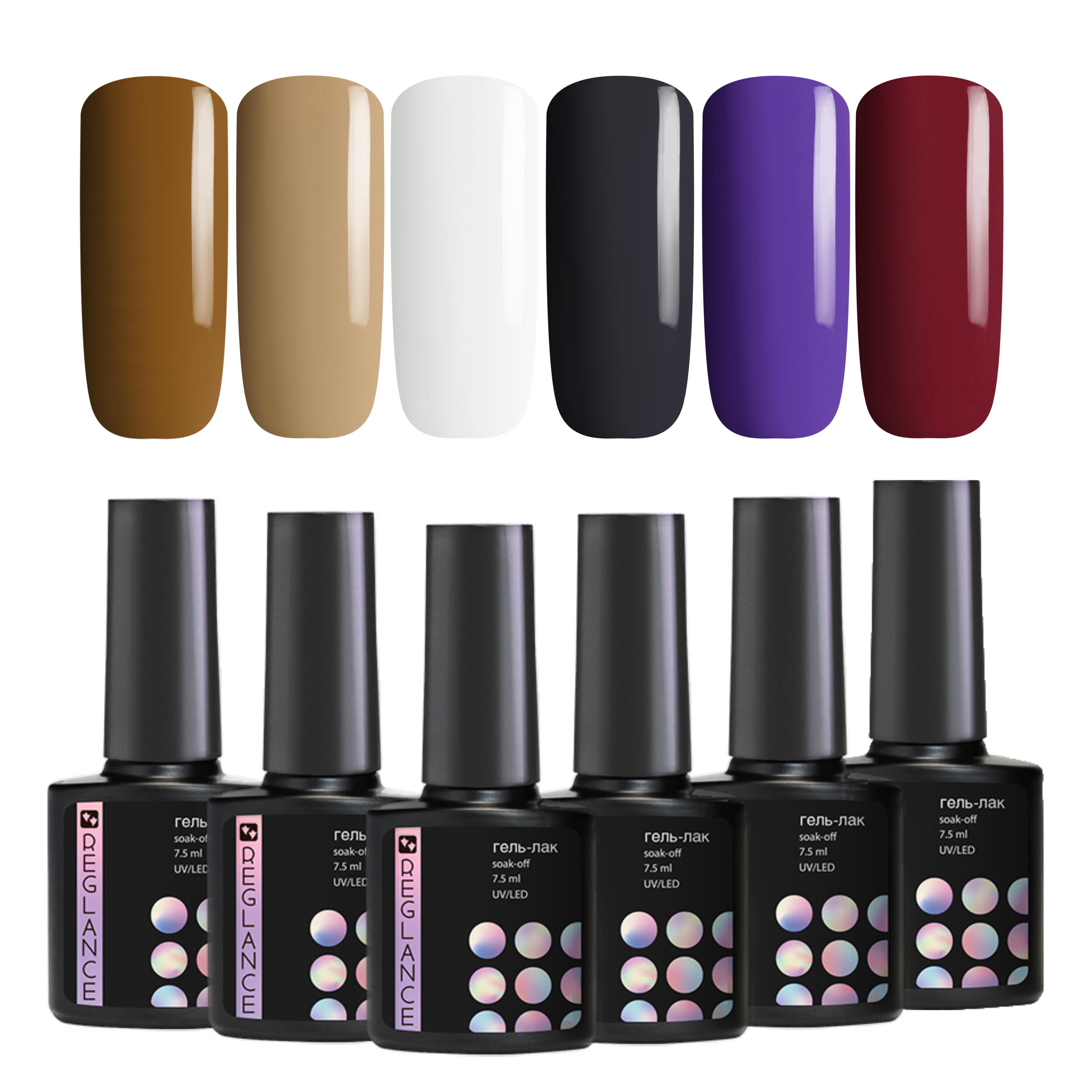 

Набір для гель-лаку 6 кольорів Reglance 7,5 мл Soak Off UV LED скляна пляшка | Неоновий гель-лак | Гліттерний гель-лак