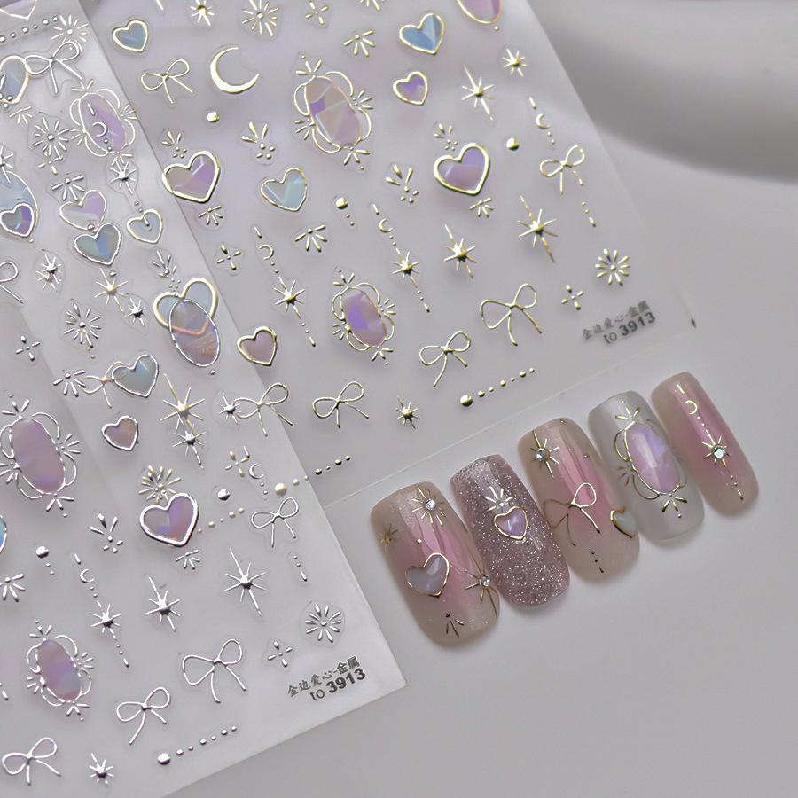 1pcs 5D Shell Light Nail Stickers Fashion Gold Border Love Bowknot Moon Star Art Decal High Quality Manicure Decorations