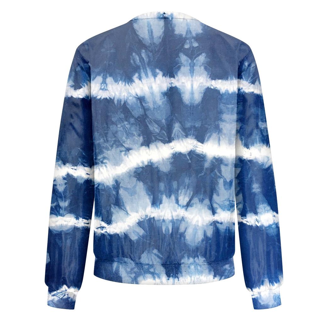 Damen Oberbekleidung Print Langarm Casual Reißverschluss Tops Cardigan Shirt Schlanke Jacke für Frauen