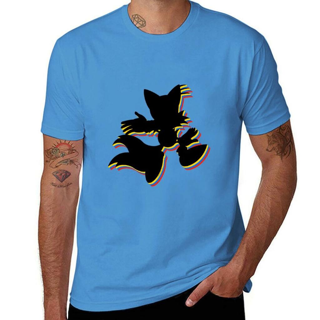 Tails Miles Prower Multi Coloured Tshirt blacks Short sleeve tee korean fashion men clothings