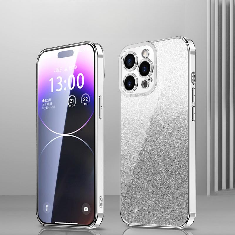 

Подходит для iPhone16Pro Градиентный блестящий чехол для телефона Apple 15 Гальванизированные «Ангельские глазки» 14 Полностью закрывающий ТПУ защитный чехол iPhone16ProMAX серебряный