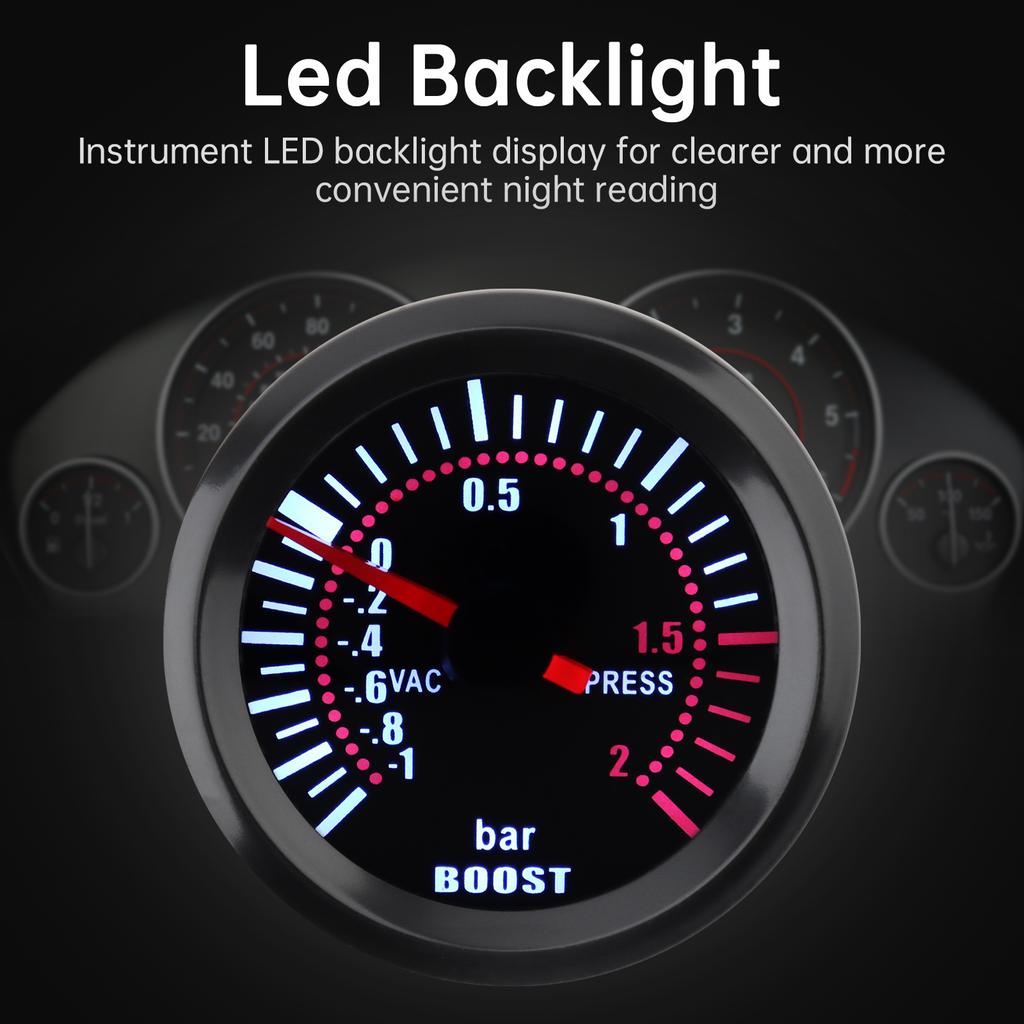 Universal 52mm 12V Car Turbo Boost Gauge Boost BAR Meter -1 - 2 BAR for Car / Boat / Truck / ATV