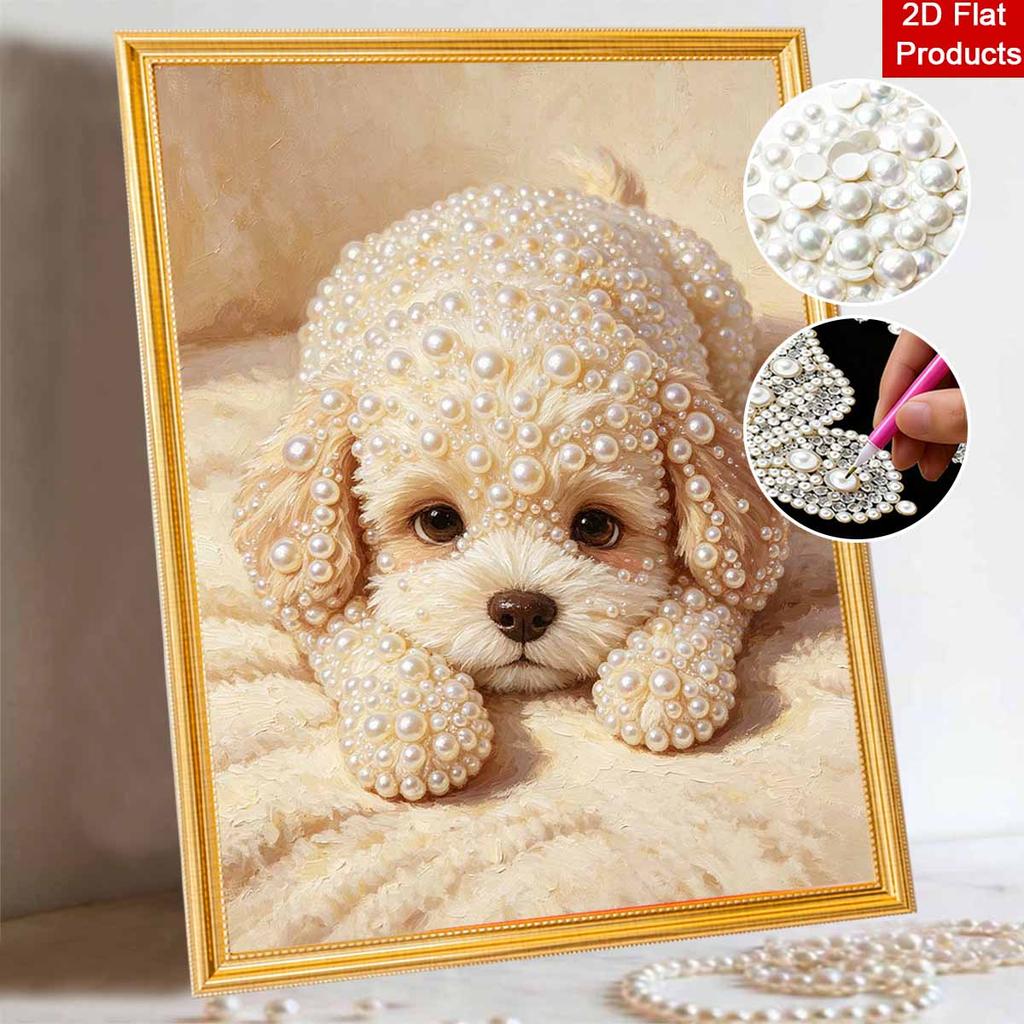 DIY 5D Perlenmalerei-Set mit Rahmen Niedliches Hunde-Design Glänzende Leinwandkunst für Schlafzimmer-Wanddekoration und Besondere Geschenkprojekte