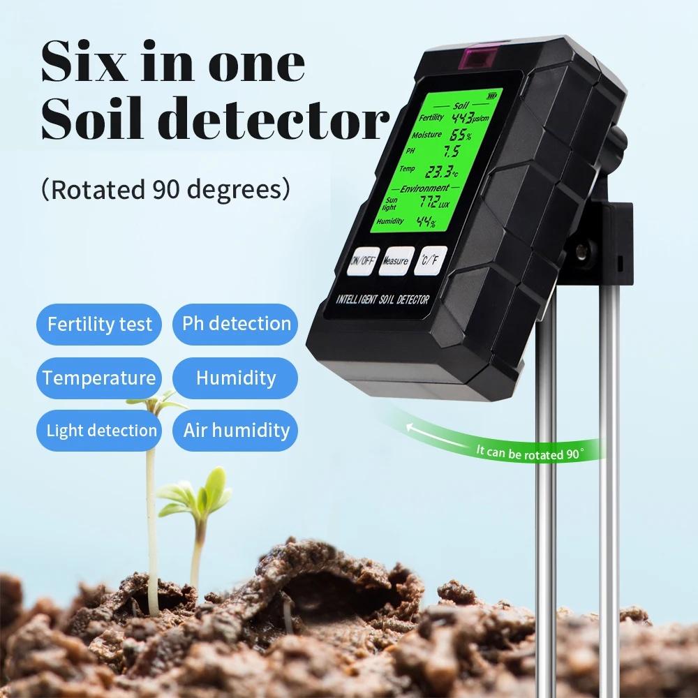 

6 in 1 Digital Soil Tester Multifunctional Soil PH Detector Moisture Fertility pH Temperature Humidity Light Meter for Garden