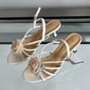 Floral Narrow Strap Designer Branded Sandals for Ladies Summer Open Toe Low Heeled Pumps Elegant Party Dress Buckle High Heels