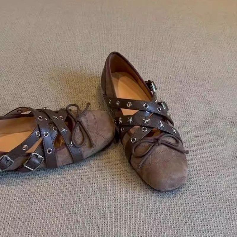 Fashion New Lolita Dance Shoes for Women Ballet Flats Footwear Designer Female Butterfly-Knot Buckle Fashion Silk Ladies Round Toe Shoes