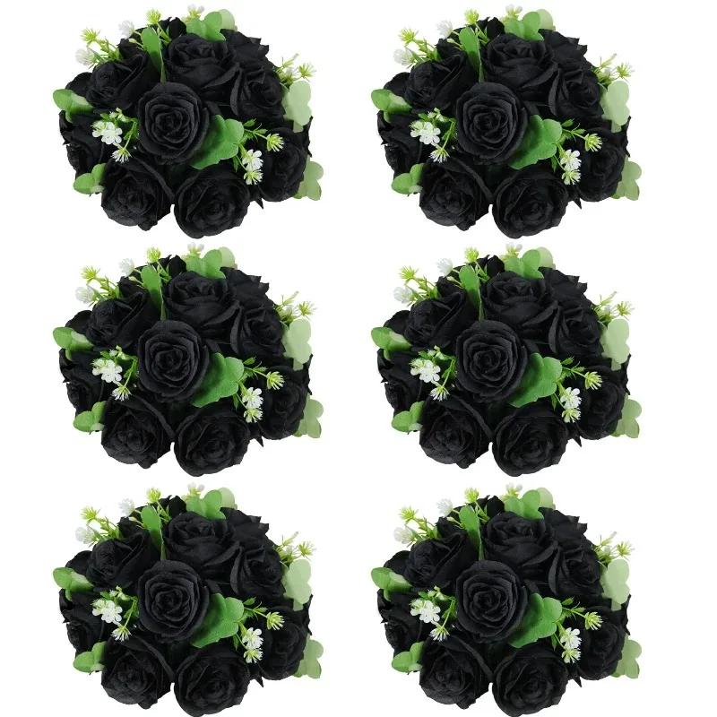 6Pcs Artificial Flowers Centerpiece Table Decorations Rose Ball for Weddding Floral Arrangements Bouquet for Party Home Decor