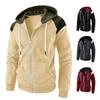 Men Autumn Coat Contrast Colors Hooded Hat Long Sleeves Pockets Warm Plush Drawstring Cardigan Spring Hoodie Coat for Daily Wear