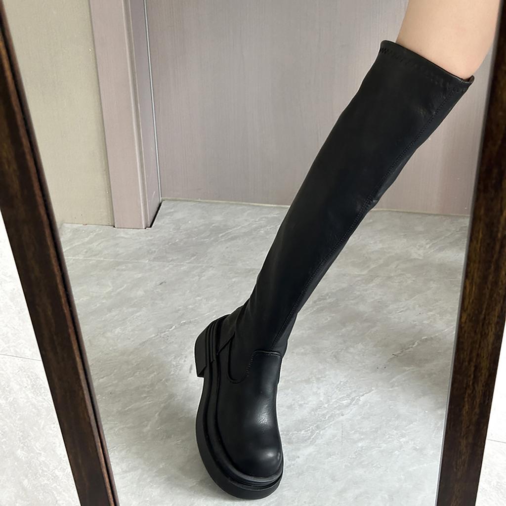 Queen Fan Brown British Style Over Knee Platform Boots Women's Summer 2025 New Versatile Height Increasing and Skinny Boots