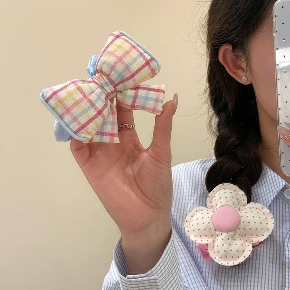 Sweet Girl Style Ponytail Headwear Dot Print Flower Elastic Rubber Bands for Girl's Women