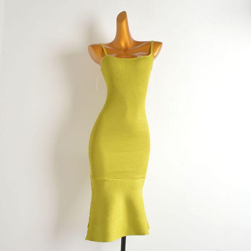 

French Style New Arrival Pure Color Sexy Pure Desire Sexy Knitting Camisole Dress Women s Clothing Slim Looking Hip Bag Mermaid Dress Picture color S