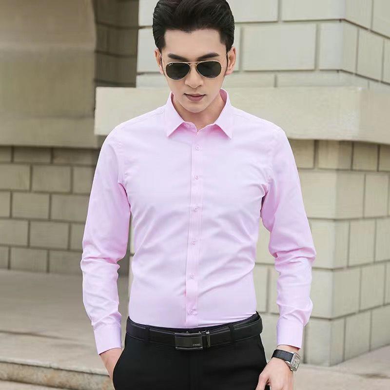 Men's White Slim Fit Long Sleeve Shirt - Korean Style, Spring/Autumn, Versatile Solid Color Business Wear