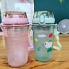 650ml Plastic Portable Double Drinking Bottle Cartoon Sealing Straw Cup Kids