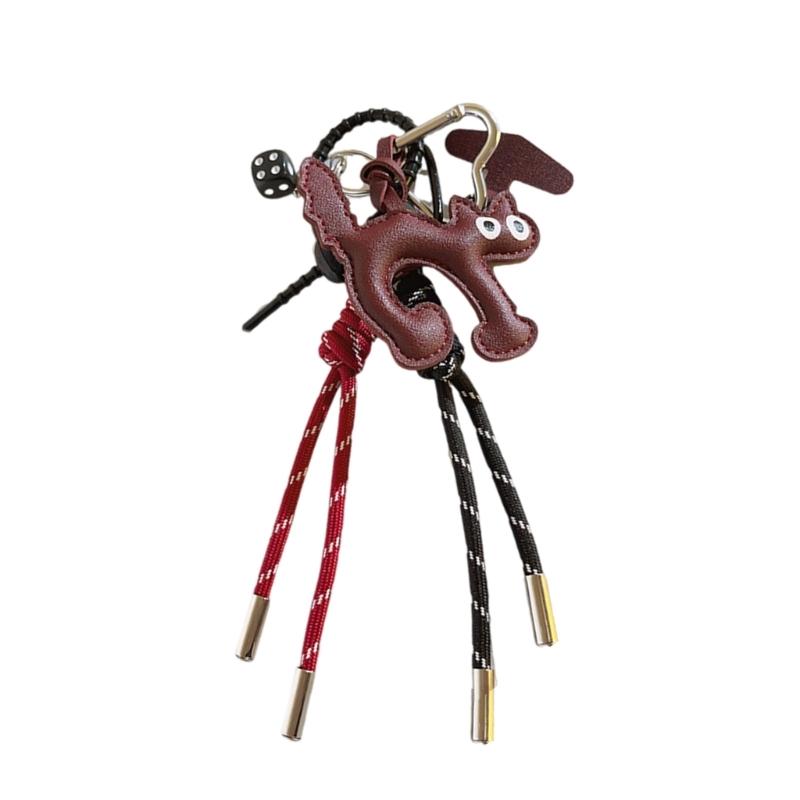 Elegant PU Leather Cat Pendant Keychain Braided Rope Phone Charm for Fashion Accessories Backpack Hanging Ornament