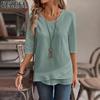 VEZFAA Camicette e camicie con scollo a mezza manica e stampa tinta unita primavera estate moda casual da donna