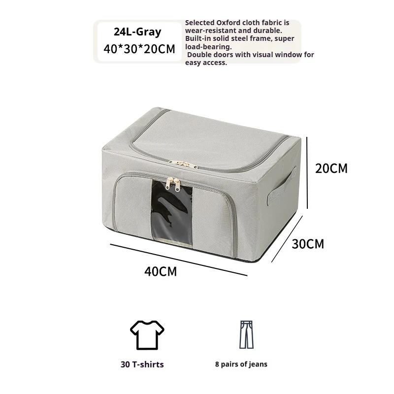 Storage Box with Steel Frame Oxford Foldable Dustproof Large Capacity Down Jacket Quilt Clothes Wardrobe Space Saving Organiser