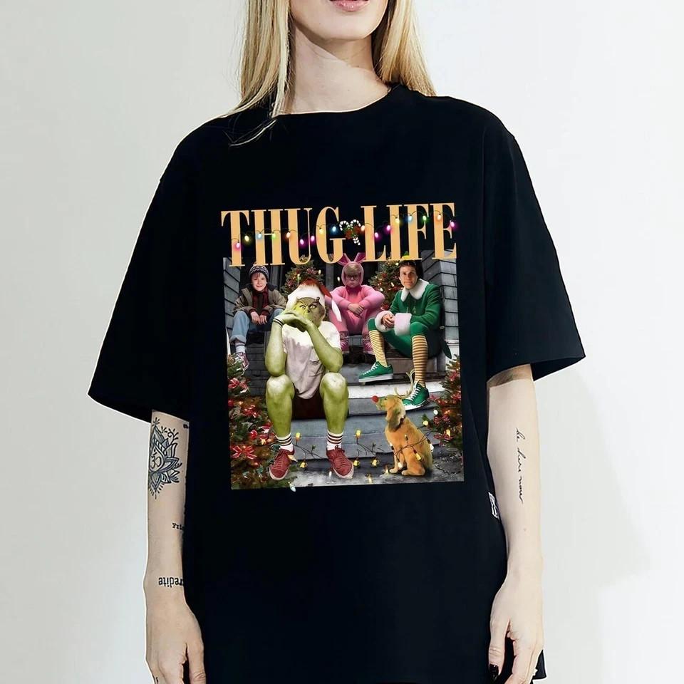 Thug Life Christmas T-Shirt Home Alone Grinch Elf Tee XXL