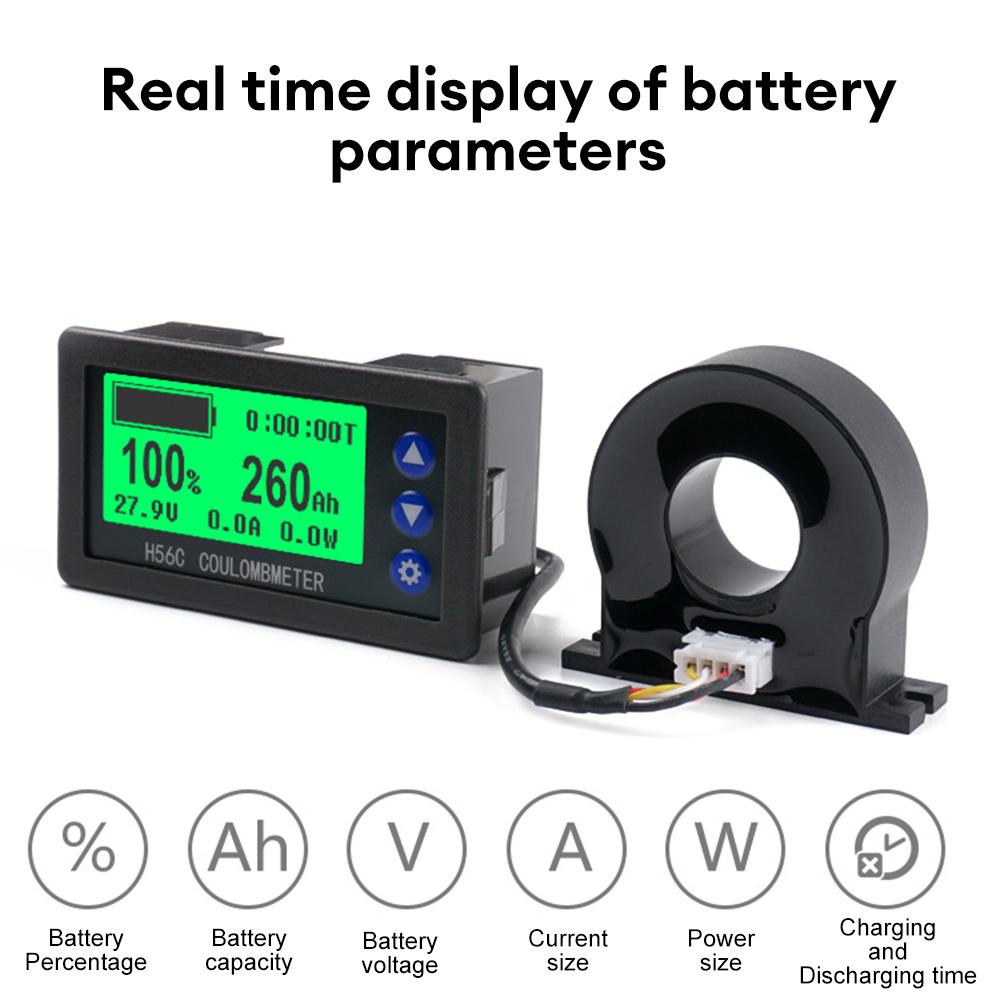 H56CH Coulomb Meter Electric Car Touring Car Battery Level Indicator Voltmeter Amperemeter 12V 24V Capacity Detector 9-100V 400A
