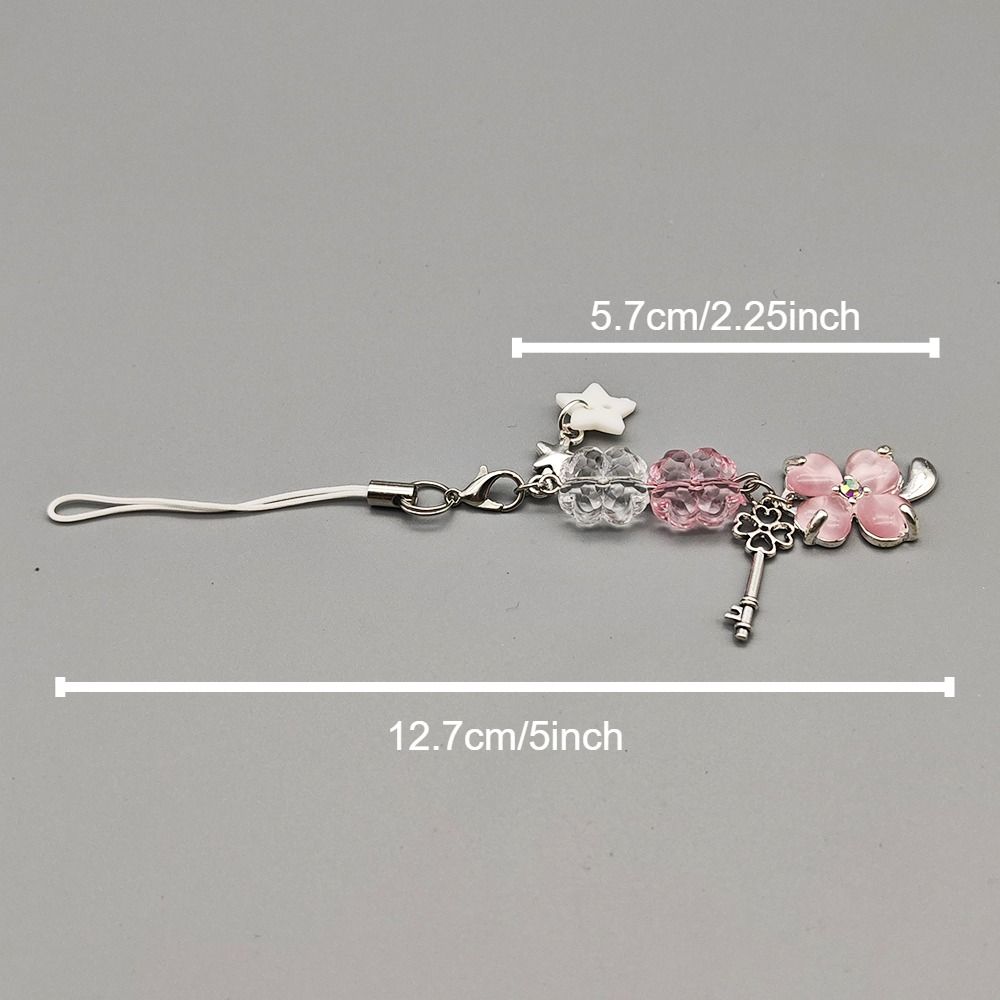 Four Leaf Beaded Phone Chain Y2K Trendy Leaf Clovers Pendant  Hanging Ornamnet
