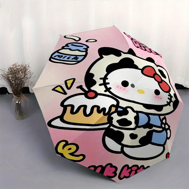 Milk Hello Kitty Automatic Open/CloseUmbrella-CuteUmbrella with Cute Design, Portable 3-Fold Compact Umbrella for Men & Women, Valentine's Day Mother'