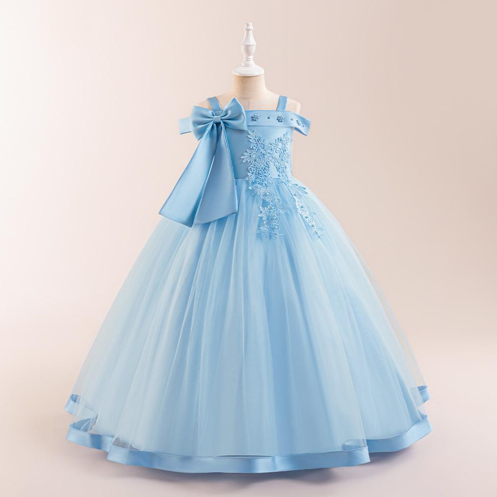 Flower Girl Princess Dress For Weddings Summer Kid Formal Bow Long Gown For School Evening Party Children New Year Cloth  ALP-0028