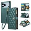 For iPhone 17 Pro Max Case Multi Card Slots Zipper Rhombus Leather Phone Cover with Wrist Strap