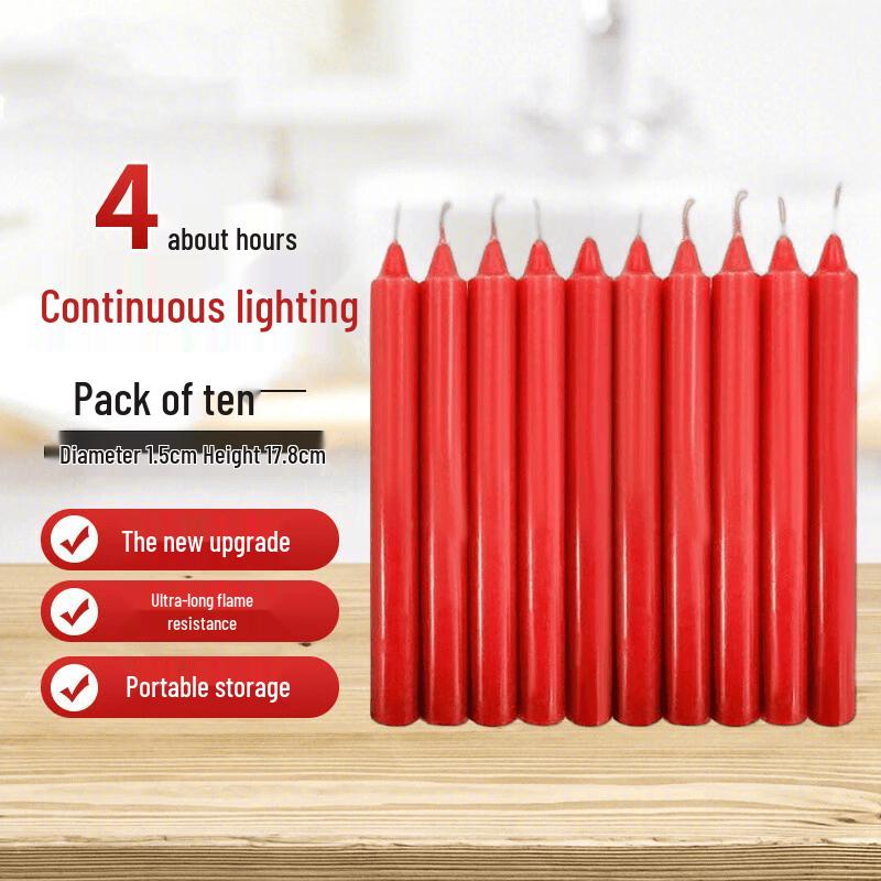 Emergency Waterproof Windproof Smokeless Red Candles (10-Pack)