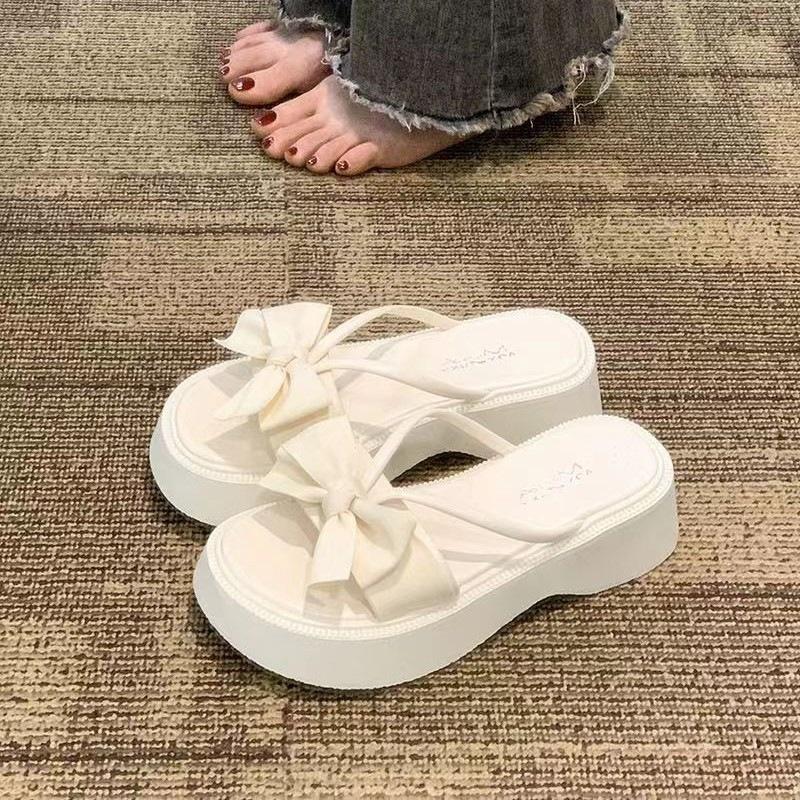 French Haute Couture Sandals 2025 New Bottom Bow Beach Slippers Women Summer Wear Ins Fairy Style