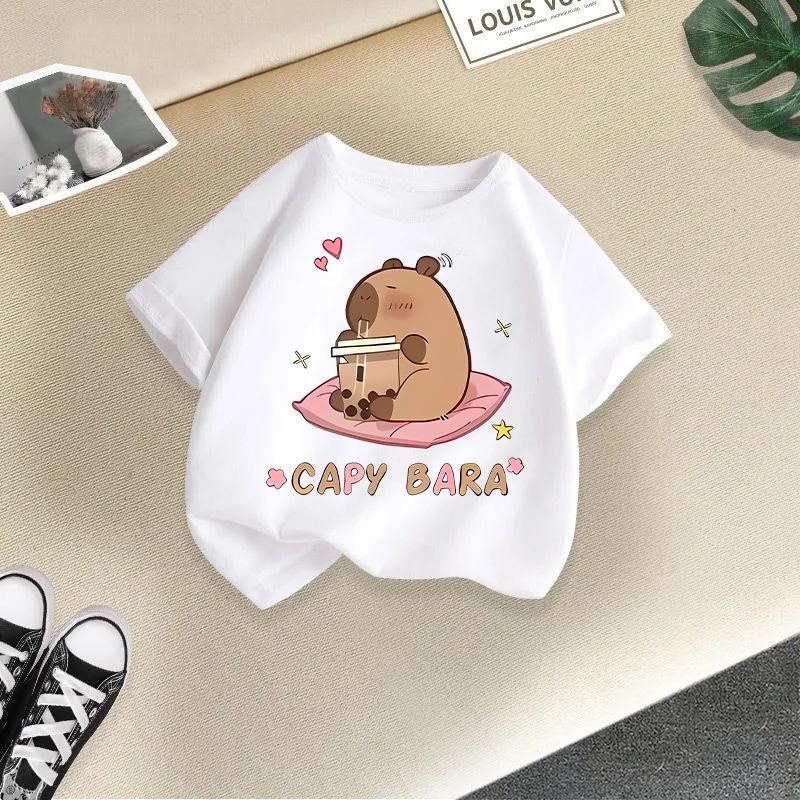 Nouveau T-shirt d'été mignon Animal Capybara Mode Imprimé pour Enfants Manches Courtes Mode Vêtements pour Enfants Purs