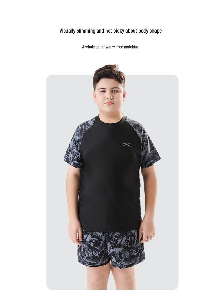 Boys' High-Elastic Quick-Dry Swimsuit Set - Anti-Embarrassment, Two-Piece Beachwear for Tweens and Teens