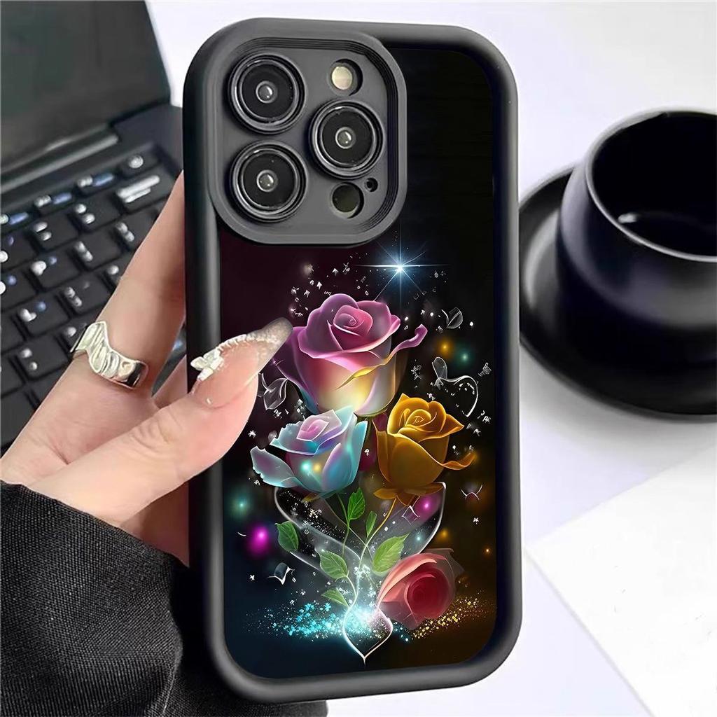 Husă Magic Diamond Sand pentru iPhone 15/16/17 cu Canelură Neagră și Design Ochi Ceresc