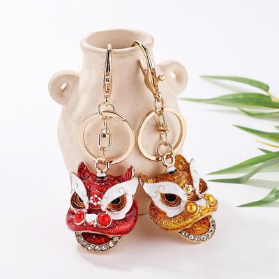 Lion Dance Rhinestone Lion Head Keychain - Chinese Style Pendant
