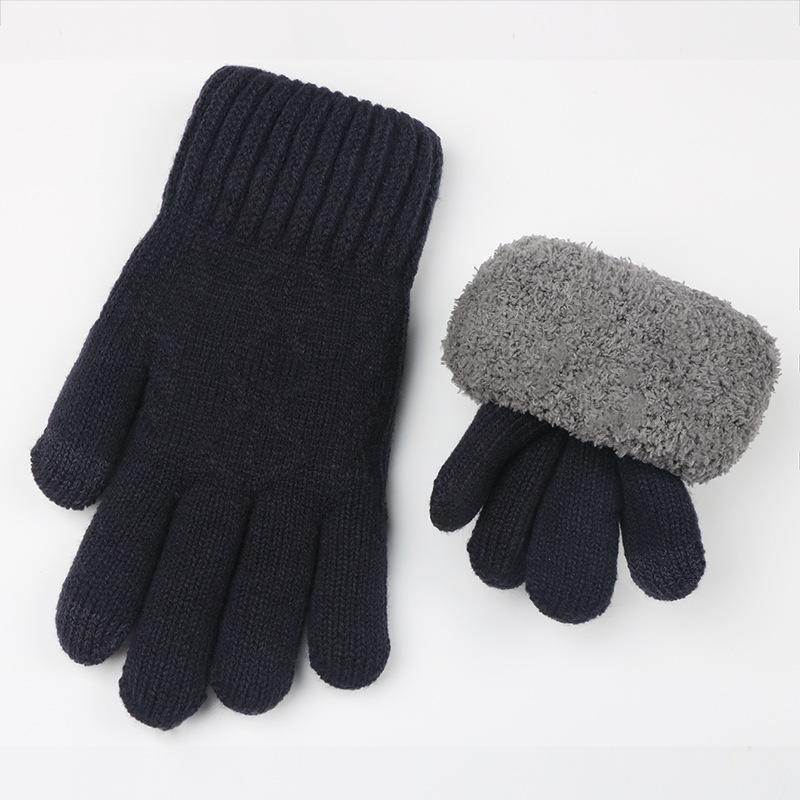 Gestrickte Handschuhe für den Außenbereich im Herbst und Winter mit doppellagigem Garnfutter und verdicktem Samt für Wärme und Touchscreen-Handschuhe