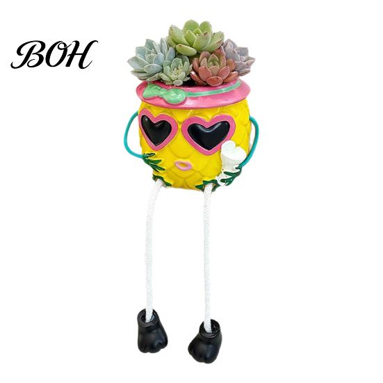 Small Decorative Vessel for Plants Pineapple Tabletop Planter, Succulents Pot with Hanging Legs, Versatile Modern Artistic Planter Desktop Organizer,