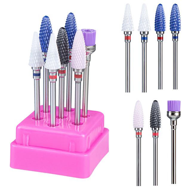 7pcs Ceramic Nail Drill Bits Set Milling Cutter for Manicure Machine Accessories Rotary Burrs Pedicure Cutter for Remove Gel Bit