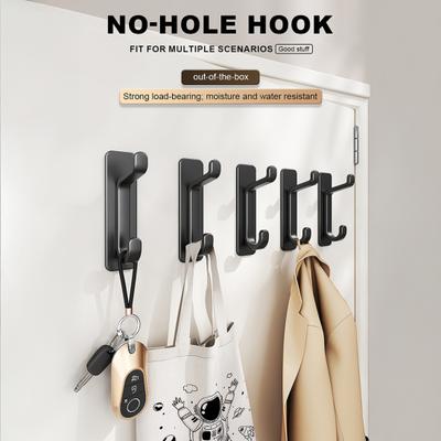 5Pcs Plastic Wall Hook No Drill Self-adhesive Heavy Duty Multi-functional Home Office Bathroom Clothes Hat Scarf Towel Bag Keys Umbrella Bag Hanger