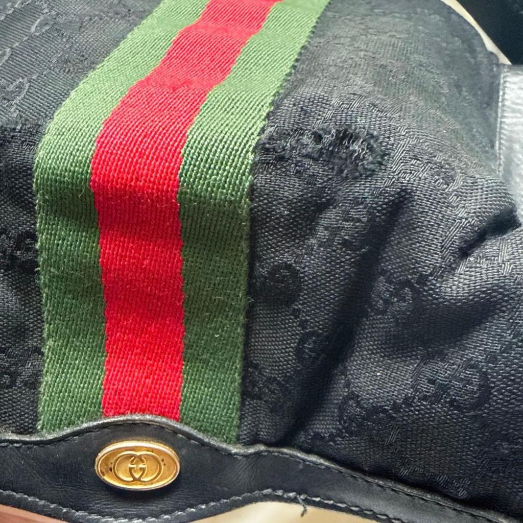 Used Gucci Shoulder Bag GG Canvas Sherry Line 2way Black