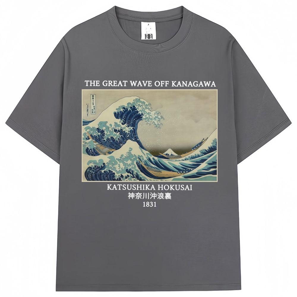 Japonský umělecký styl Velká vlna u Kanagawy Hokusai Trička Muži Ženy 90. léta Vintage Manga Trička Oversized Bavlněné Tričko Dárky