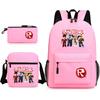 Mochila escolar de grande capacidade com alça de ombro; conjunto de estojo de lápis de três peças para estudante