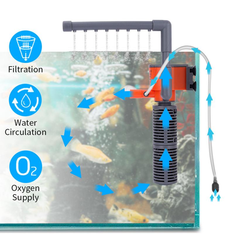 hot! 3-in-1 Mini Filter Built-in Air Pump Filter Oxygen Supply Fish Tank Aquarium Accessories