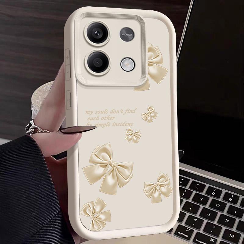 Bowknot Print Soft TPU Matte Case For Xiaomi 14T Pro 13T Poco F6 X6 X5 Redmi 13C Note 13 12 Pro 11 Solid Color Shockproof Lens Protection Phone Cover