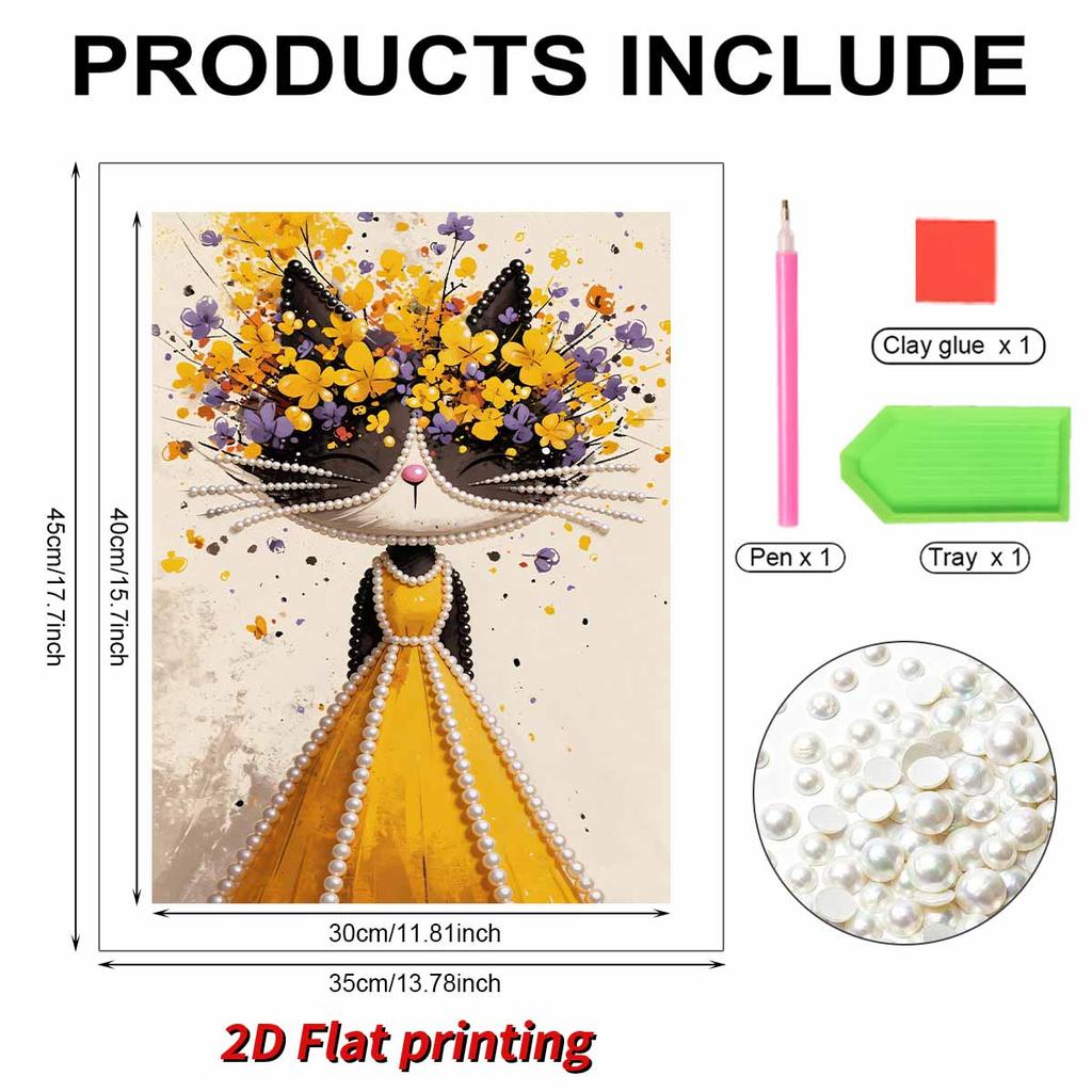 5D DIY Frameless Pearl Painting Cat Princess Pattern Painting Kit Suitable for Home Living Room Bedroom and Other Wall Decoration Art Paintings