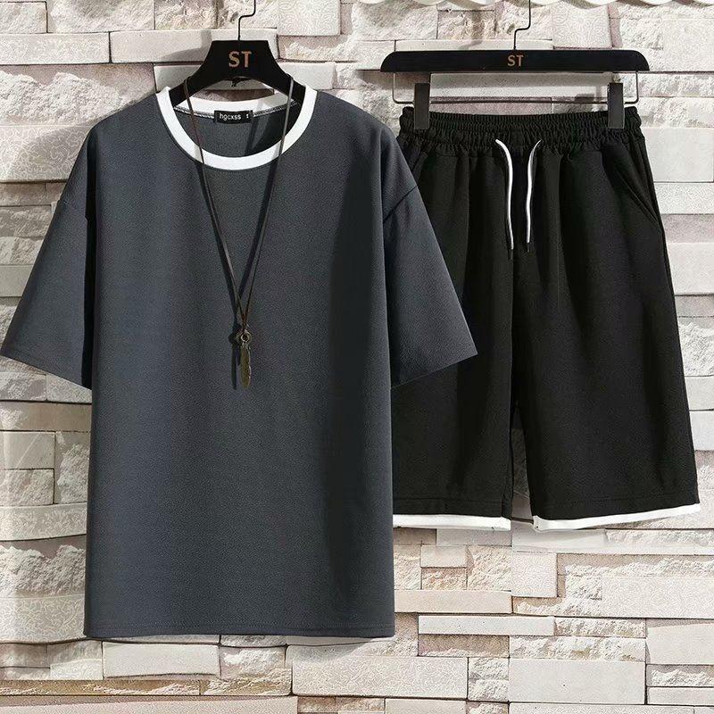 Conjunto de camiseta y pantalones cortos para hombre, camiseta informal transpirable de verano para correr, traje deportivo con estampado Harajuku a la moda para hombre