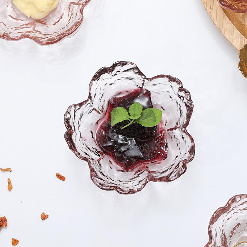 Small Glass Dish Nordic Style Gold Inlay Glass Sauce Bowl Bbq Seasoning Dipping Flower Petal Bowl Glass Seasoning Dish