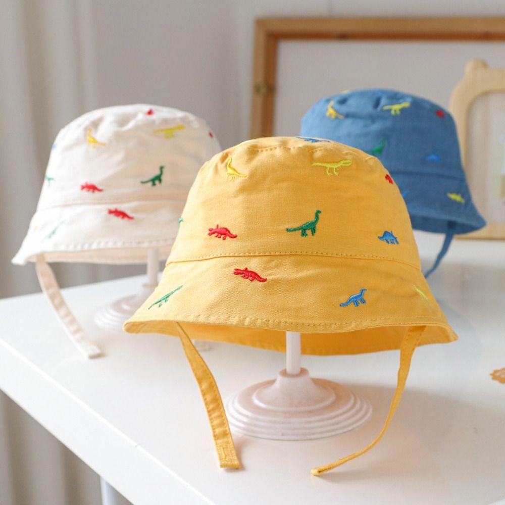 

Cute Cartoon Fisherman Cap Dinosaur Embroidery Bucket Caps Fashion Beach Hat