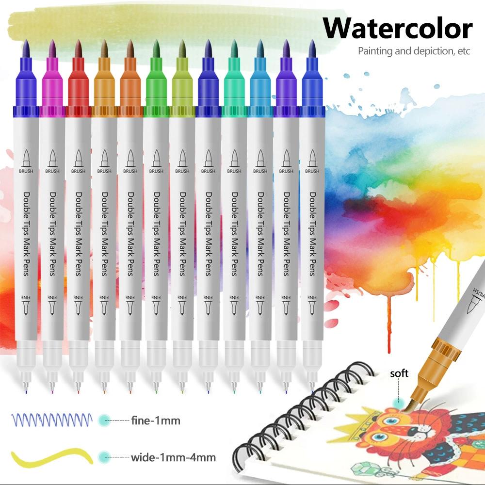 Waterproof Double Tip Art Markers Pen Set for Drawing Sketching Manga Coloring Watercolor Paint Brush Art Stationery Supplies