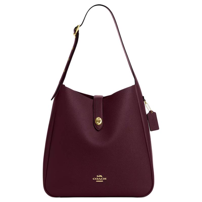 Coach Hadley 35 Logo Cowhide Shoulder Bag Large Women's Plum Red