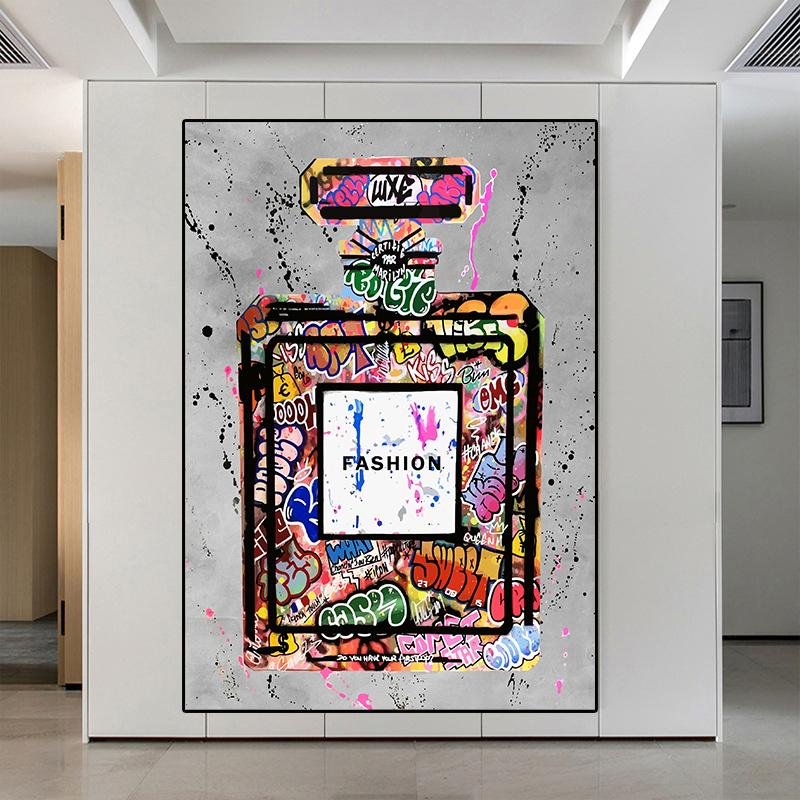 Modern Pop Posters Abstract Graffiti Perfume Bottle Wall Arts, NO.5 Perfume Street Art Deco Painting Room Wall Decor, No Frame