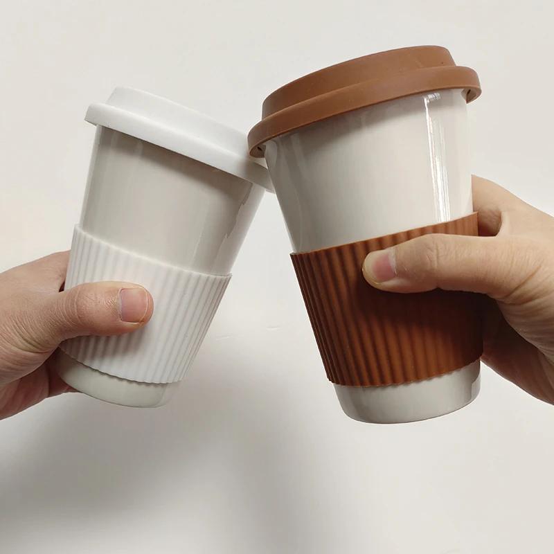 12.8Oz Ceramic Coffee Mug with Silicone Lid - Portable Travel Cup for Milk, Tea & Office/Home Use, Creative Design